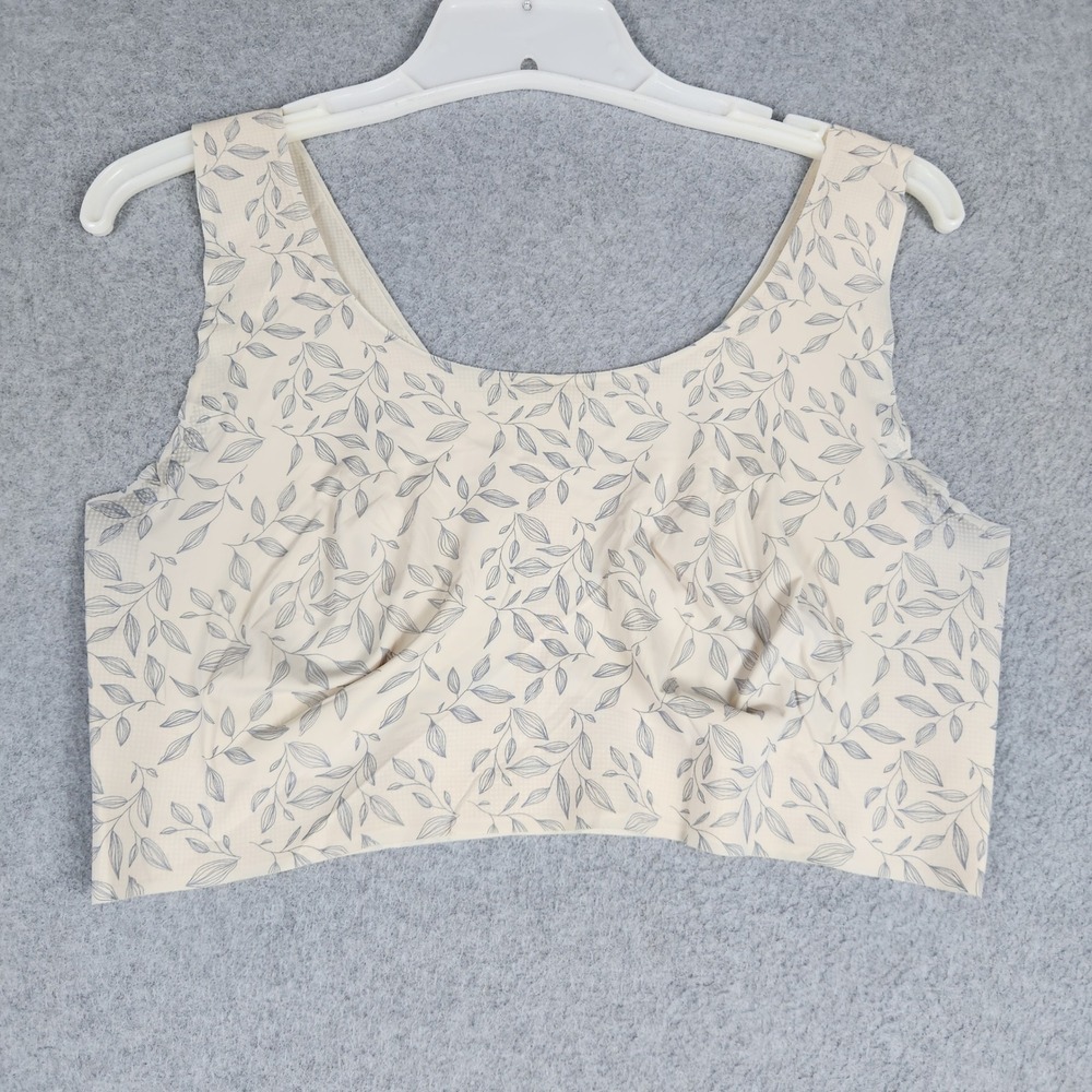 BALI Comfort Revolution EasyLite Wireless Sports Bra Womens XL Beige Leaf Print